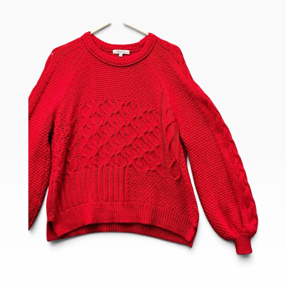 Madewell Red Cable Knit Crew Neck Pullover Sweater Women's Size M